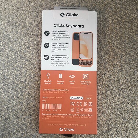 Clicks - Keyboard for Apple iPhone 16 Pro - Spice (Orange) - Picture 2 of 4